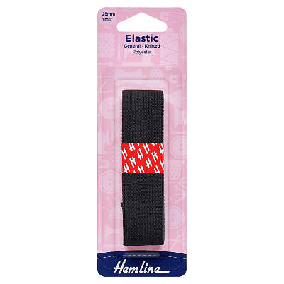 H621.25 General Purpose Knitted Elastic: 1m x 25mm: Black 